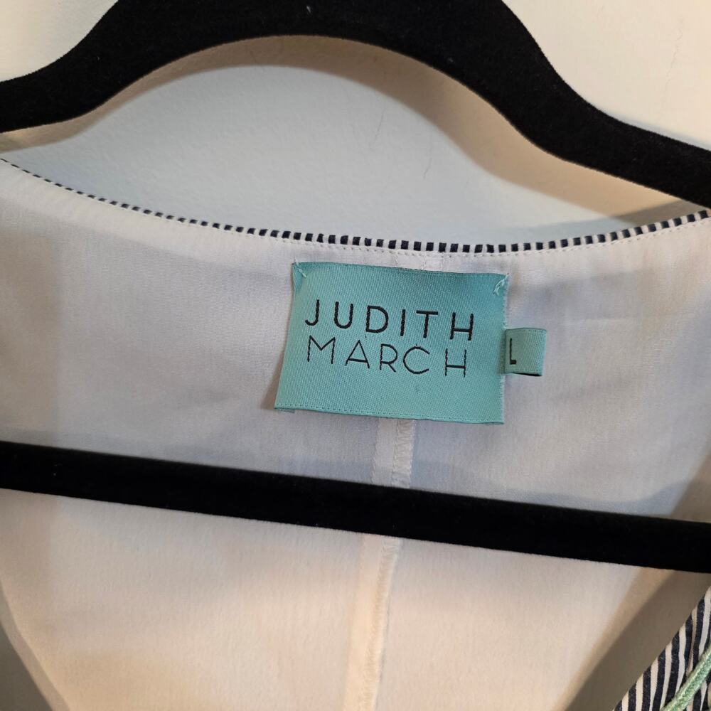 Judith March Blue White striped Embroidered Lined Shift Dress sz Large - Picture 5 of 5